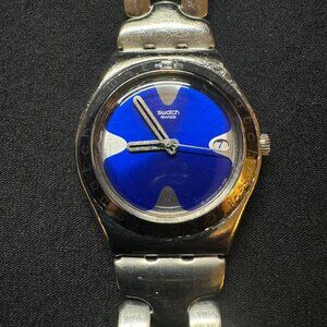 Vintage Swatch Irony Anthyllis Watch Women Swiss Made Blue Date With New Battery